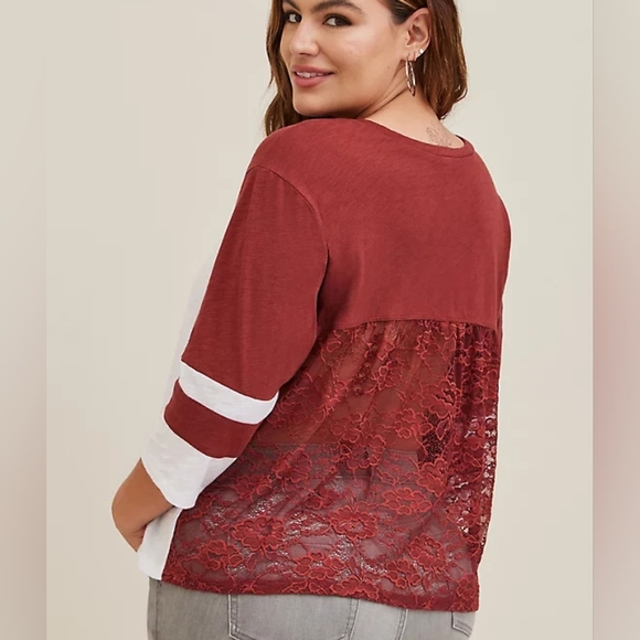 NEW! Torrid COTTON JERSEY LACE BACK COLORBLOCK VARSITY STRIPE TEE size 2x - Picture 3 of 10